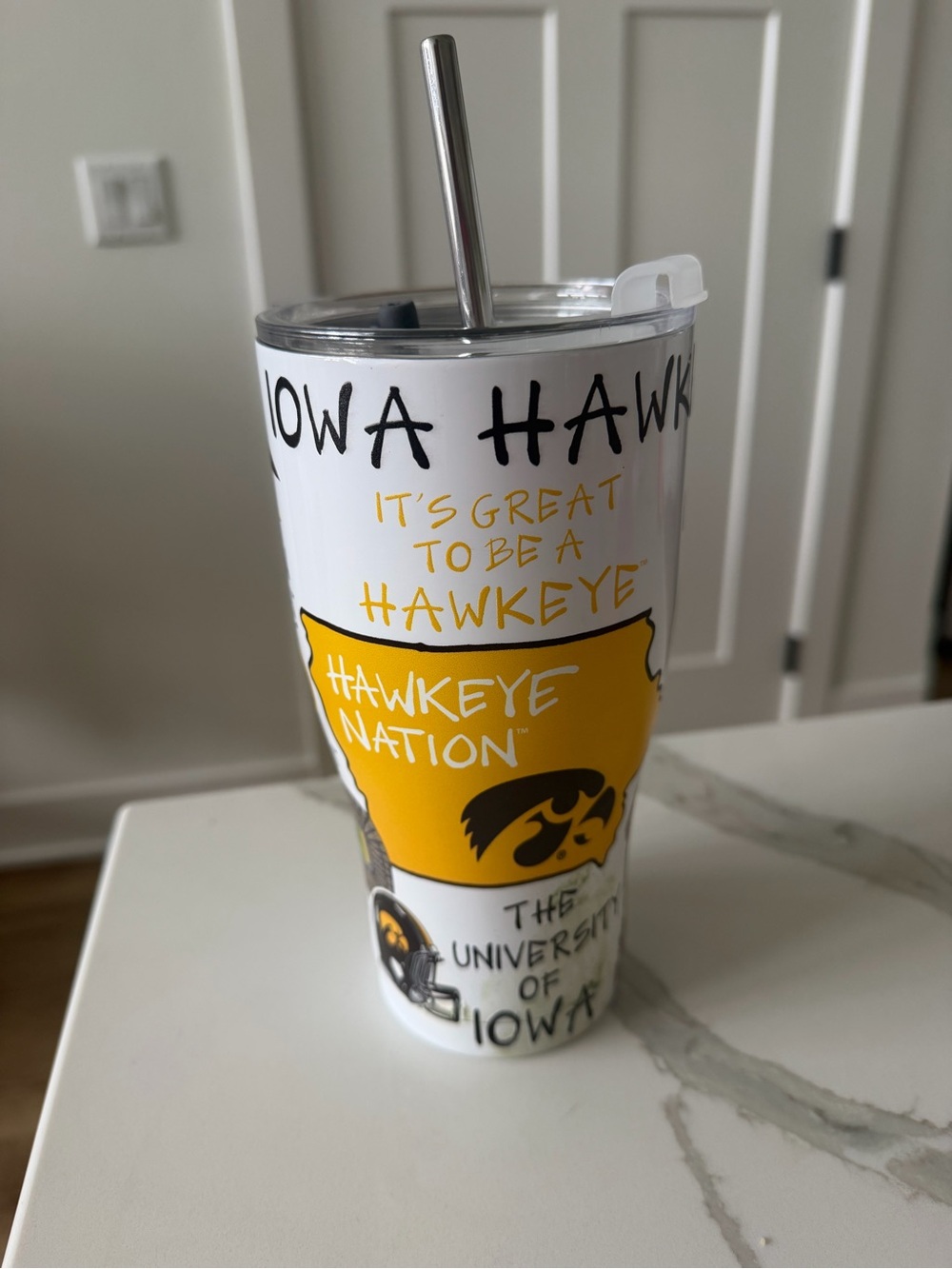 University of Iowa Hawkeye Nation White & Gold Travel Tumbler